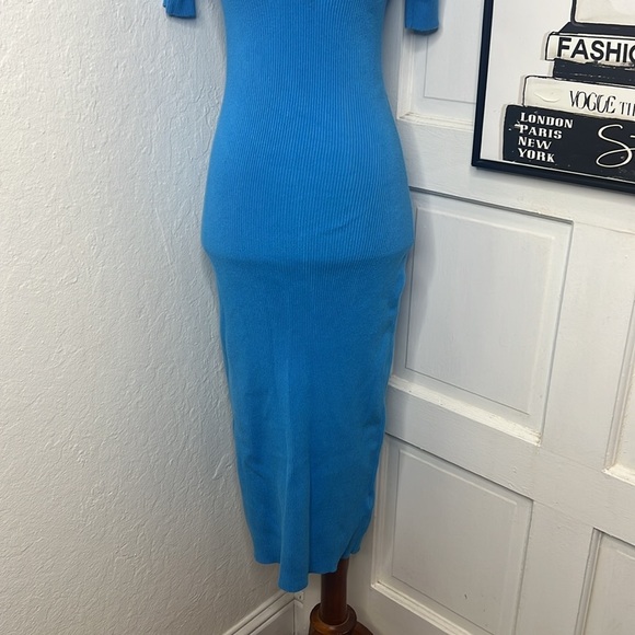 Caroline Constas Blue Ribbed Midi Shirt Dress Size S - Picture 4 of 8